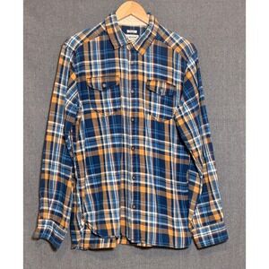 Burton Durable Goods Mens Blue Orange Plaid Flannel Button Down Shirt XL